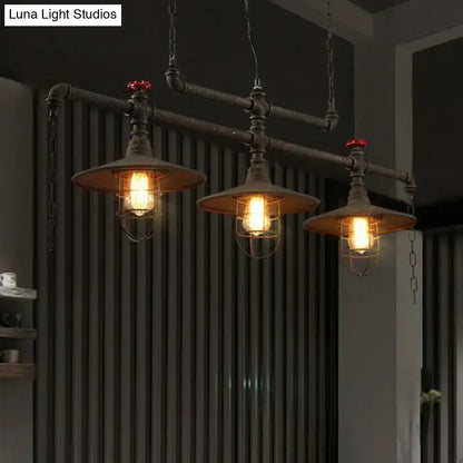 Decorbites rustic iron saucer pendant lamp with cage guard in black featuring industrial island lighting for dining room