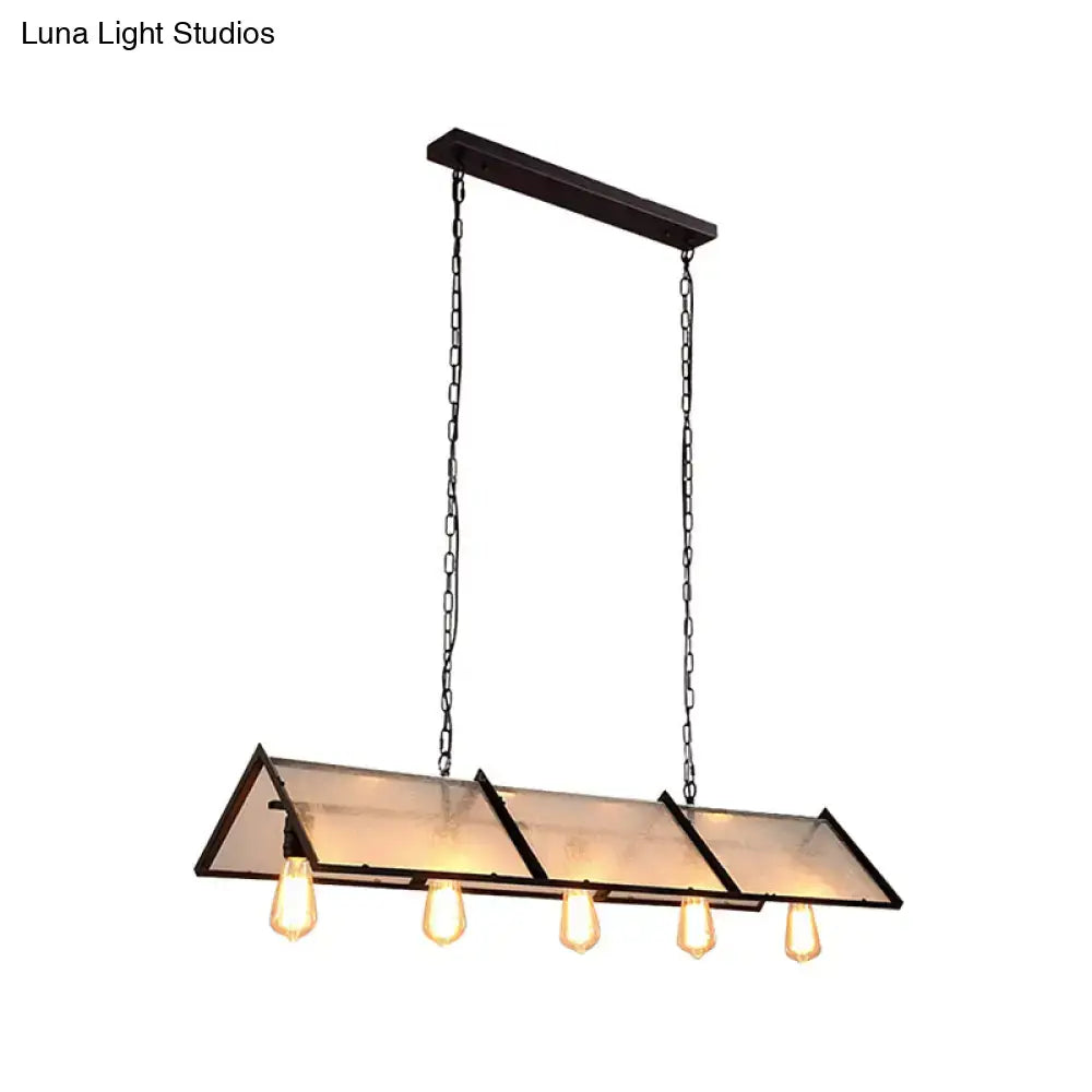 Decorbites classic black island lamp with dark metal frame exposed bulbs and frosted glass panels hanging fixture