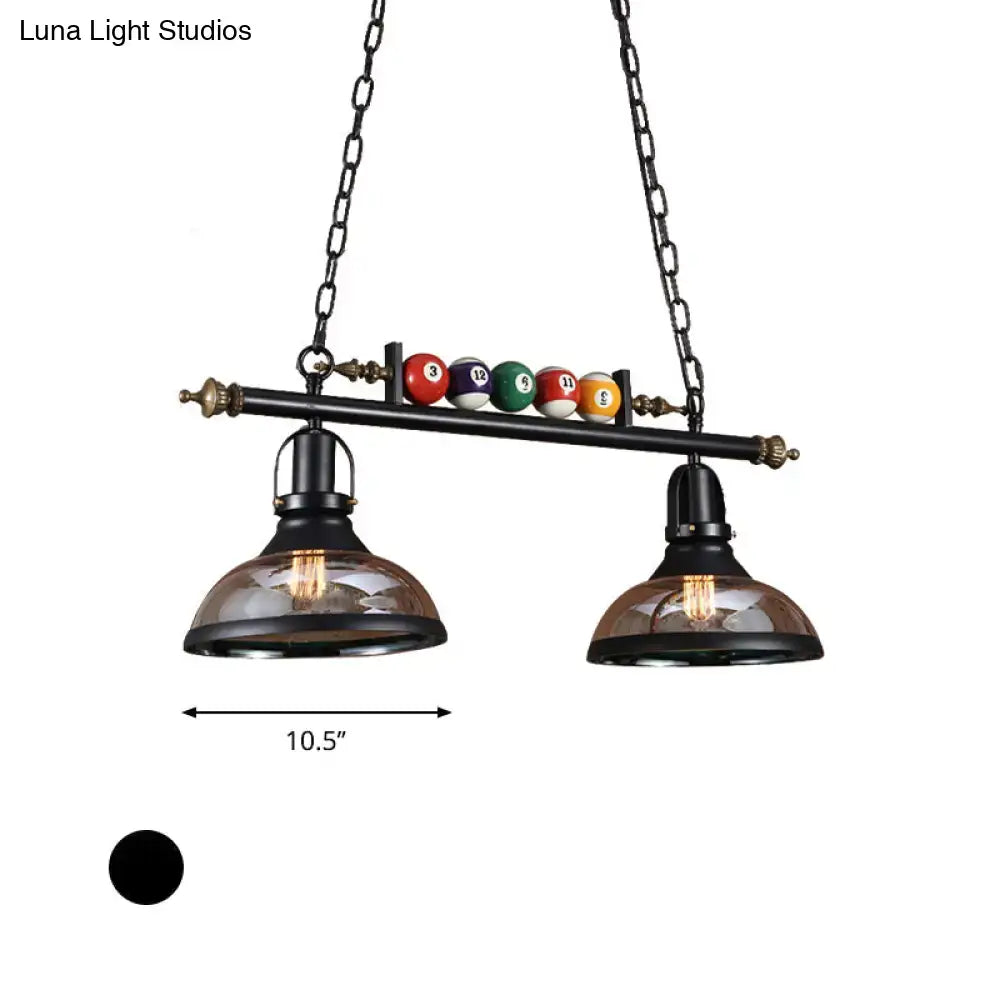 DecorBites™ rustic black island pendant light kit with clear glass amber shades and multi-color billiard ball bar