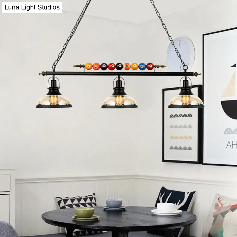 DecorBites Rustic black island pendant light kit with clear glass dome shades and colorful billiard ball accents
