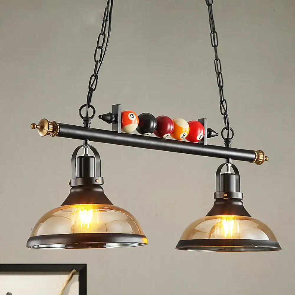 DecorBites™ rustic black island pendant light kit featuring clear glass amber shades and multi-color billiard ball bar