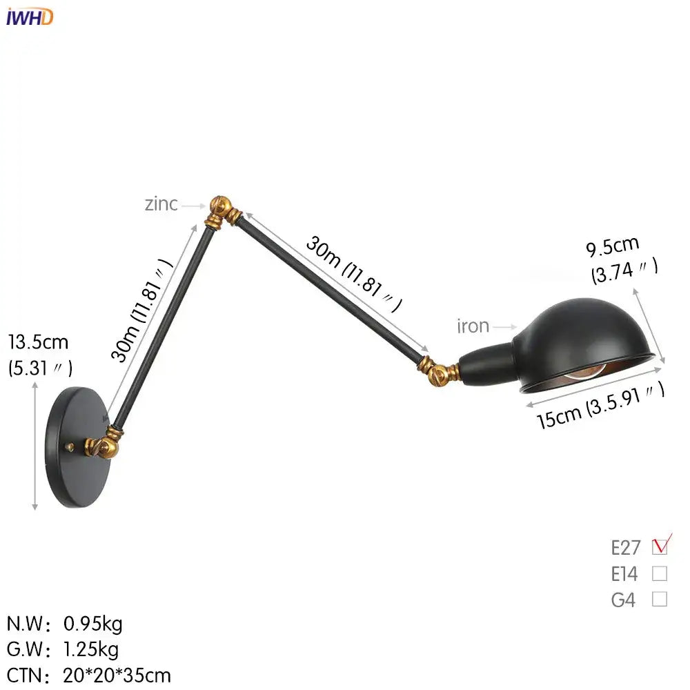 Industrial black loft antique edison wall light with black matte finish brass accents and adjustable swing arm for bedroom decorbites loft antique