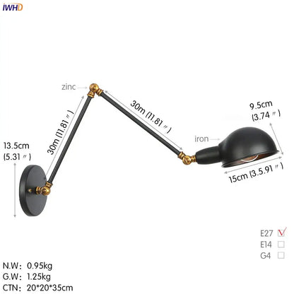 Industrial black loft antique edison wall light with black matte finish brass accents and adjustable swing arm for bedroom decorbites loft antique