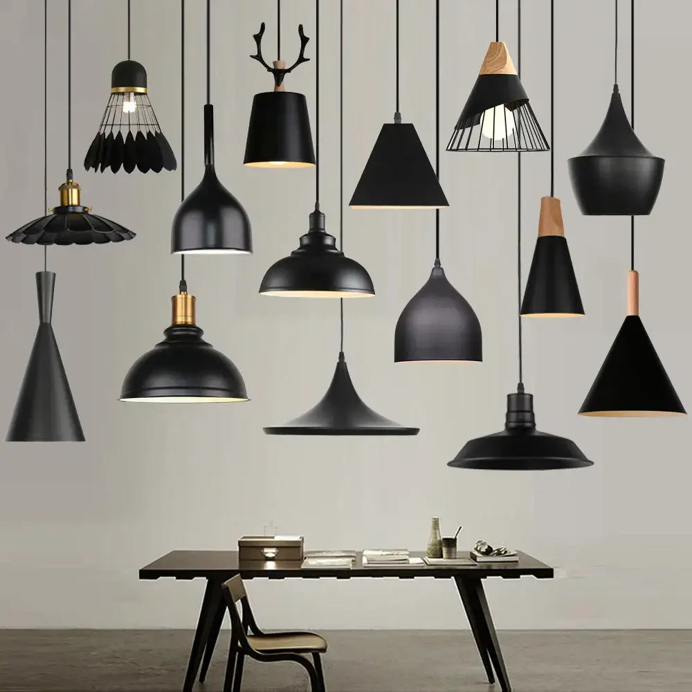 Industrial black matte aluminium pendant light with wooden accents and wire cage design for kitchen decorbites industrial aluminium pendant