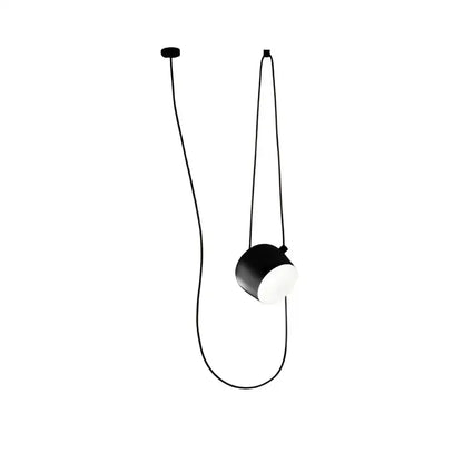 Industrial black matte spider pendant lamp featuring a black cylindrical design with white illuminated face and thin cords