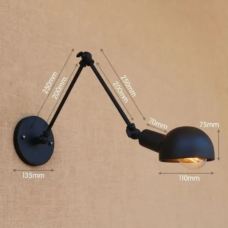 Black matte swing arm wall sconce with articulated arms and dome shade for bedroom reading decorbites golden vintage led