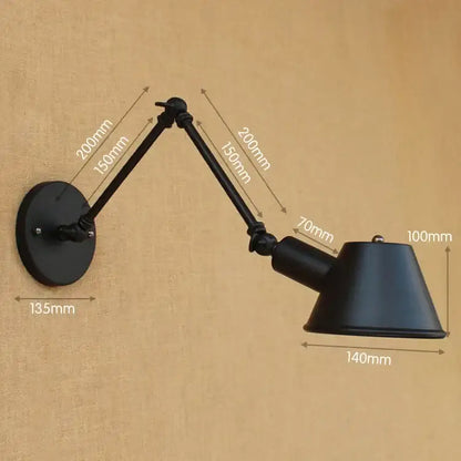 Black matte swing arm wall sconce with articulated arms and conical shade for bedroom reading light decorbites golden vintage