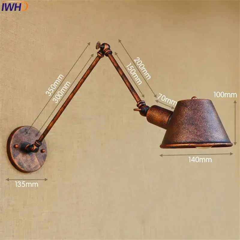 Antique bronze-finished adjustable wall sconce with articulated arms and conical shade for decorbites golden vintage lighting