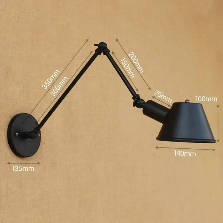 Black matte wall sconce with adjustable swing arm and conical shade for bedroom reading decorbites golden vintage led