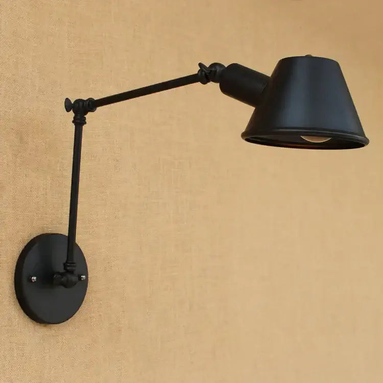 Industrial black matte swing arm wall sconce with articulated arm and conical shade ideal for bedroom reading light decorbites golden vintage led