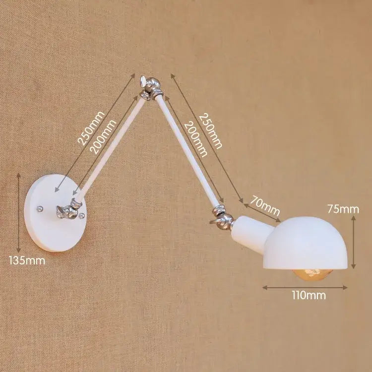White adjustable wall sconce with chrome joints and rounded shade ideal for decorbites golden vintage bedroom lighting