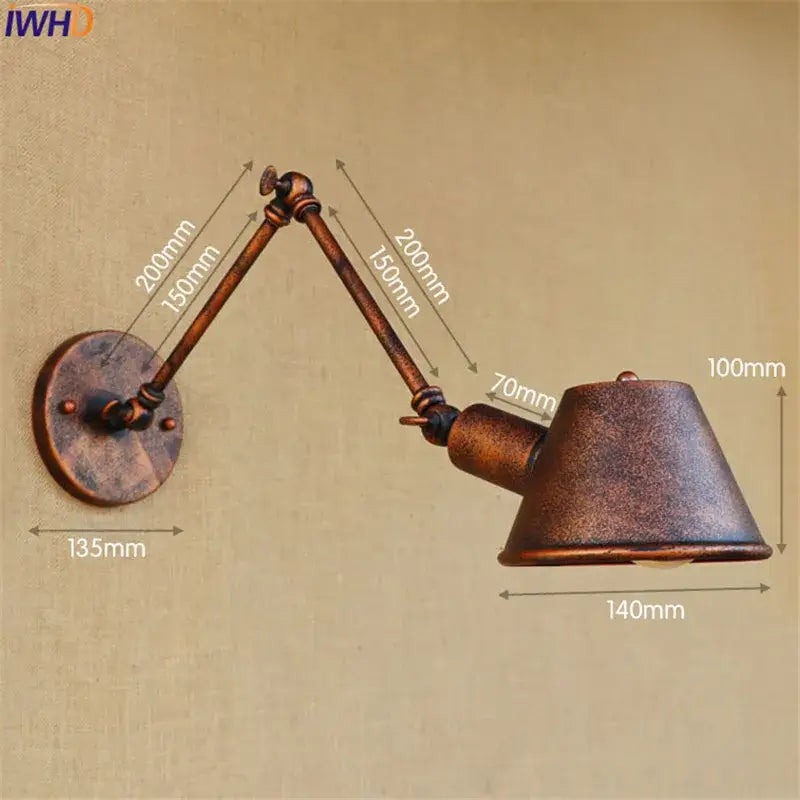 Antique bronze finished adjustable wall sconce with conical shade and articulated arms for decorbites golden vintage led use