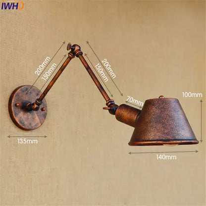 Antique bronze finished adjustable wall sconce with conical shade and articulated arms for decorbites golden vintage led use