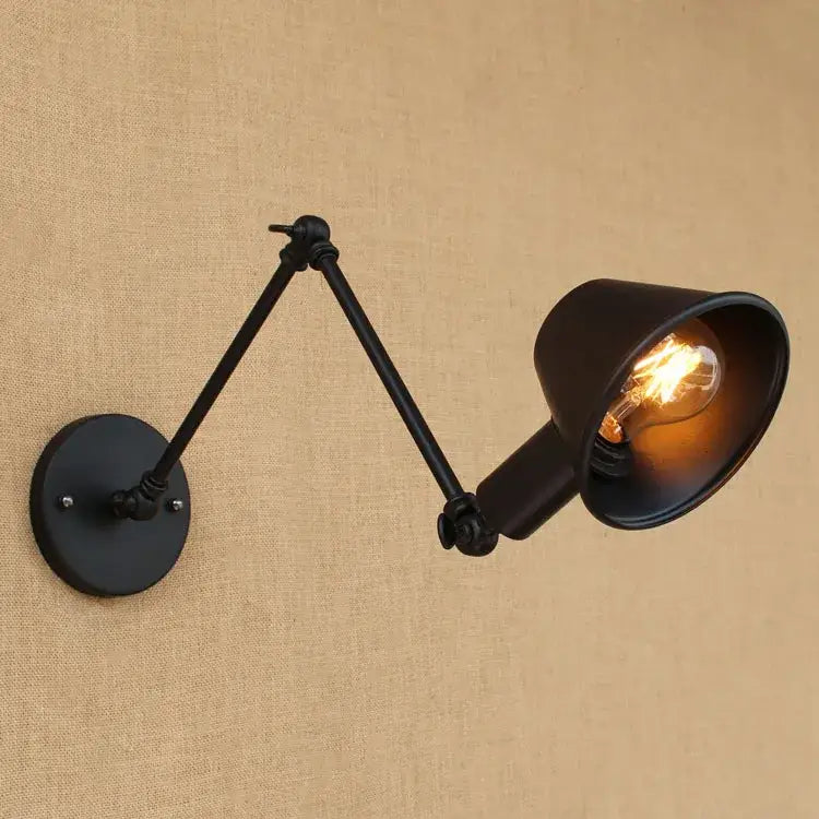 Industrial black matte swing arm wall sconce with articulated arms and golden vintage led exposed filament bulb decorbites golden vintage