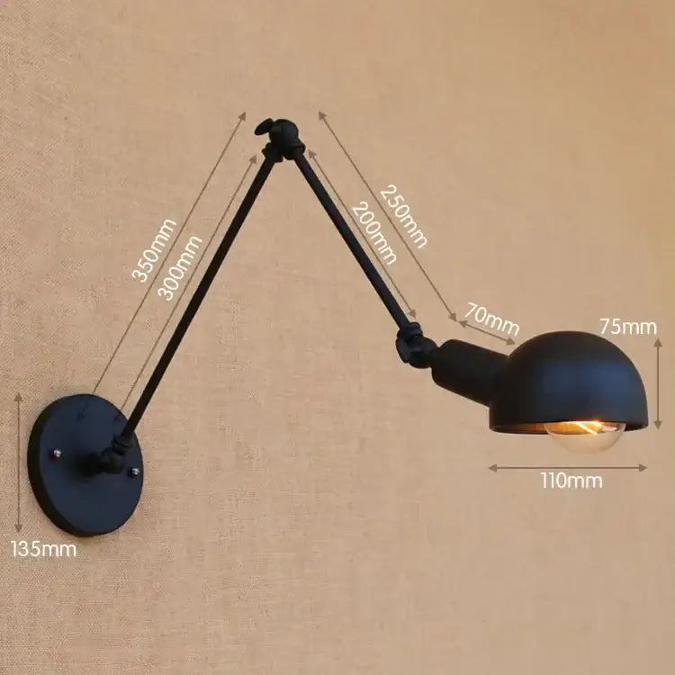Industrial black matte swing arm wall sconce with articulated arms and dome lamp head for decorbites golden vintage lighting