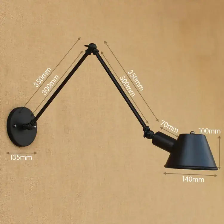 Industrial black matte swing arm wall sconce with adjustable articulated arms and conical shade for bedroom reading decorbites golden vintage