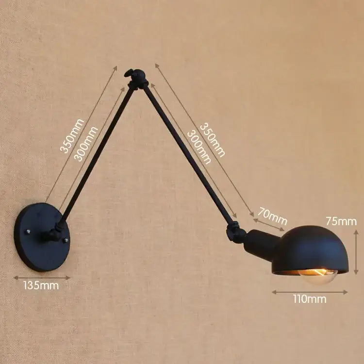 Industrial black matte swing arm wall sconce with articulated arms and dome shade for bedroom reading decorbites golden vintage