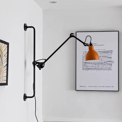 Orange conical lampshade industrial black matte wall lamp with adjustable arm for bedroom reading decorbites gras style