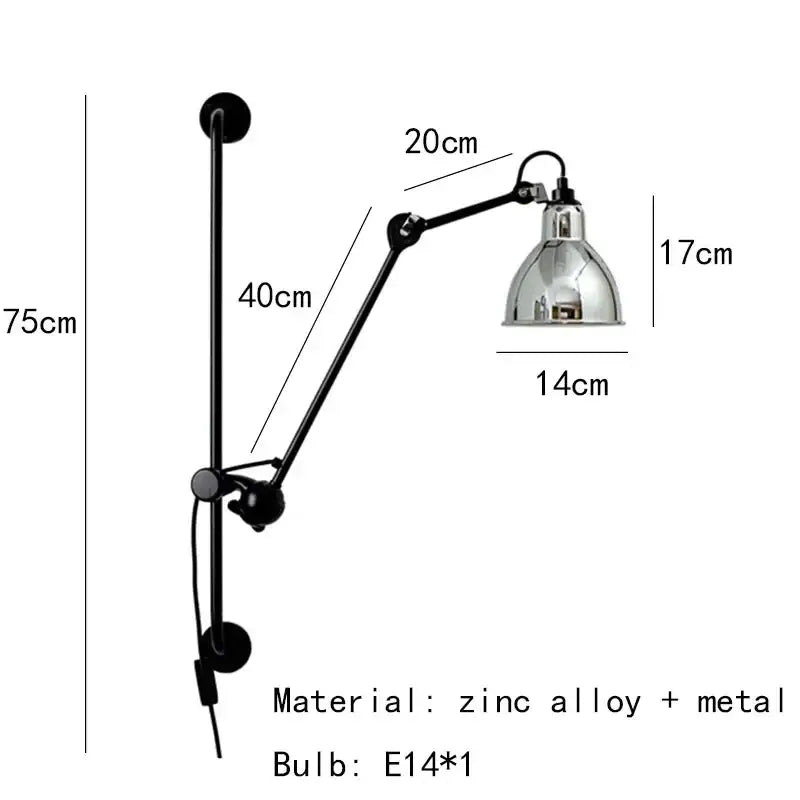 Industrial black matte wall lamp with polished chrome dome shade and articulated arm for bedroom reading light decorbites gras
