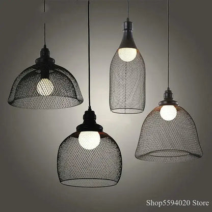 Industrial black mesh pendant light with vintage decorbites industrial birdcage chandelier design for dining room decor