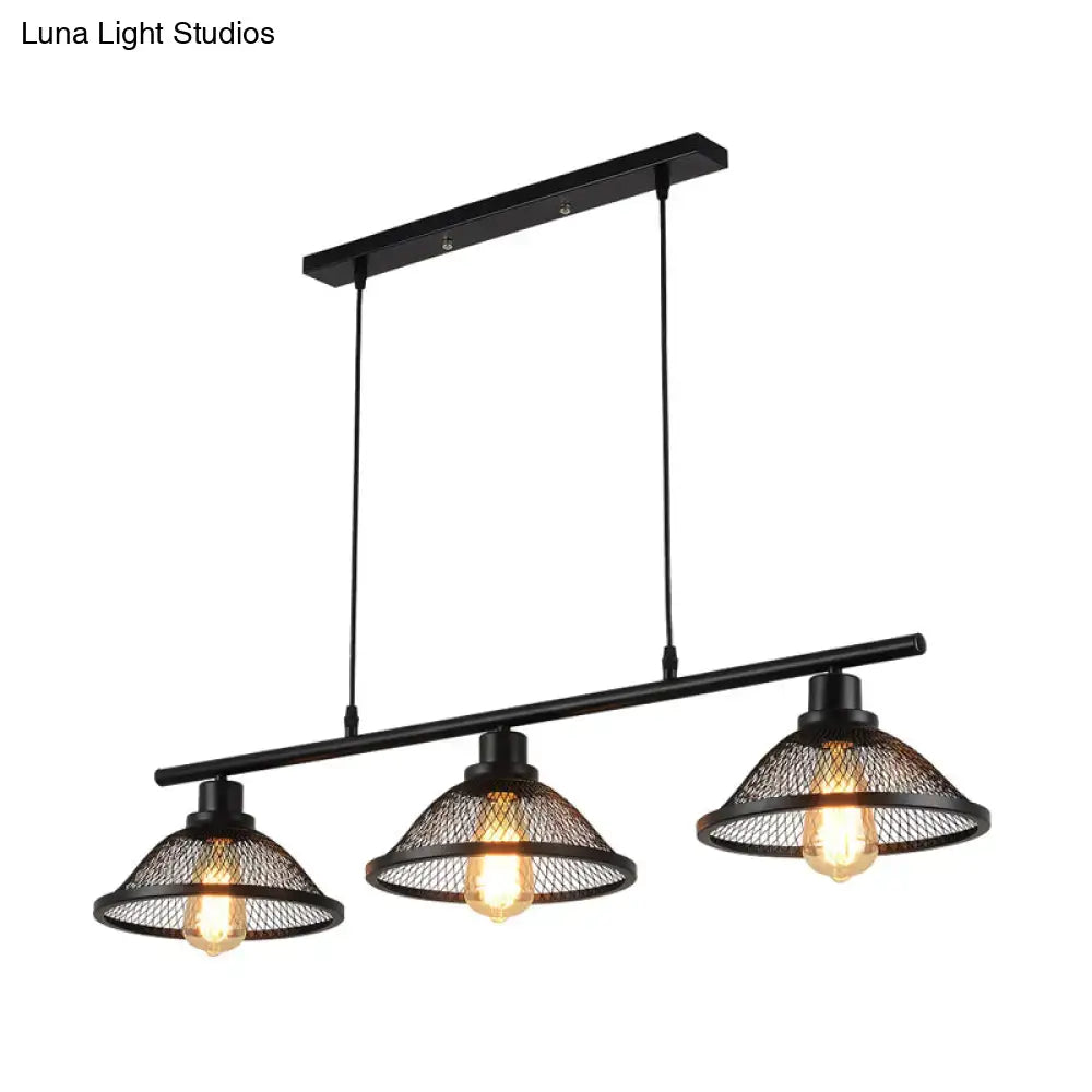 DecorBites industrial mesh pendant light with three black e26 e27 bulb base lights for living room or island