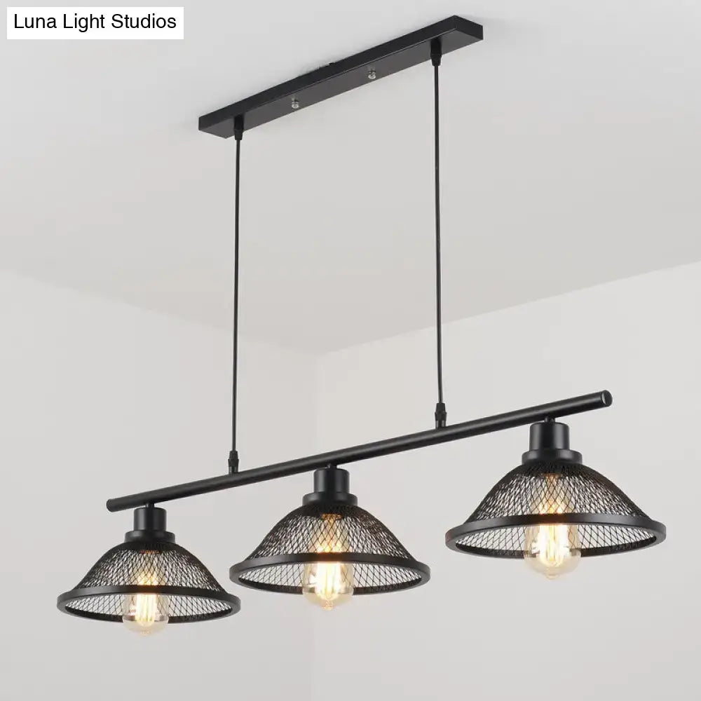 Decorbites™ industrial mesh pendant light with three black mesh shades and e26 e27 bulb base for living room or island