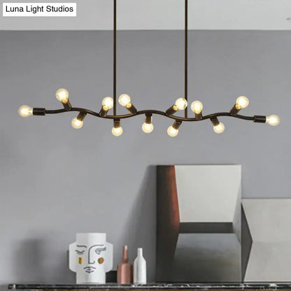 A modern black wrought iron 13-head hanging light chandelier with exposed bulbs and adjustable chain cord length for kitchen island 220v-240v 110v-120v