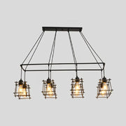 Decorbites industrial style black metal island pendant light with five exposed bulbs suspended by cables