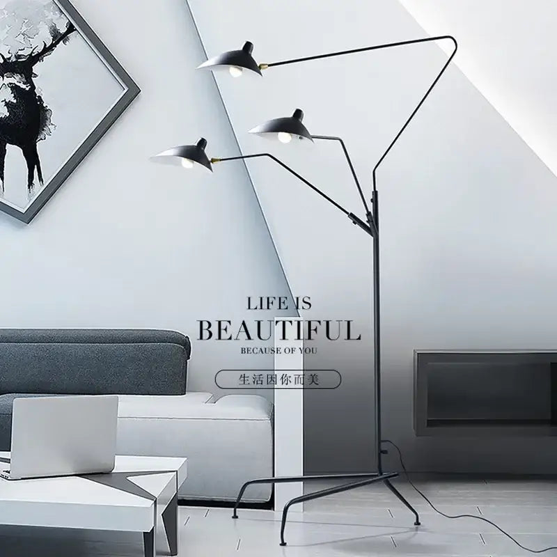 Black metal floor lamp with three adjustable arms and angled shades for living room decorbites adjustable arm light