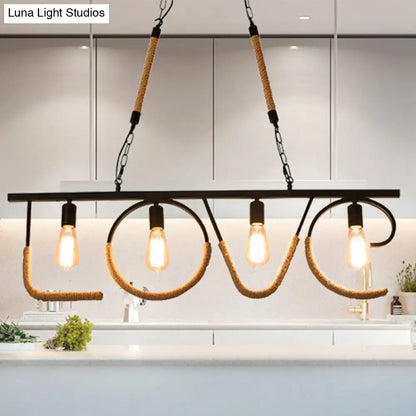 Decorbites™ industrial metal and rope island lamp with love design beige finish and chain cord length for adjustable use