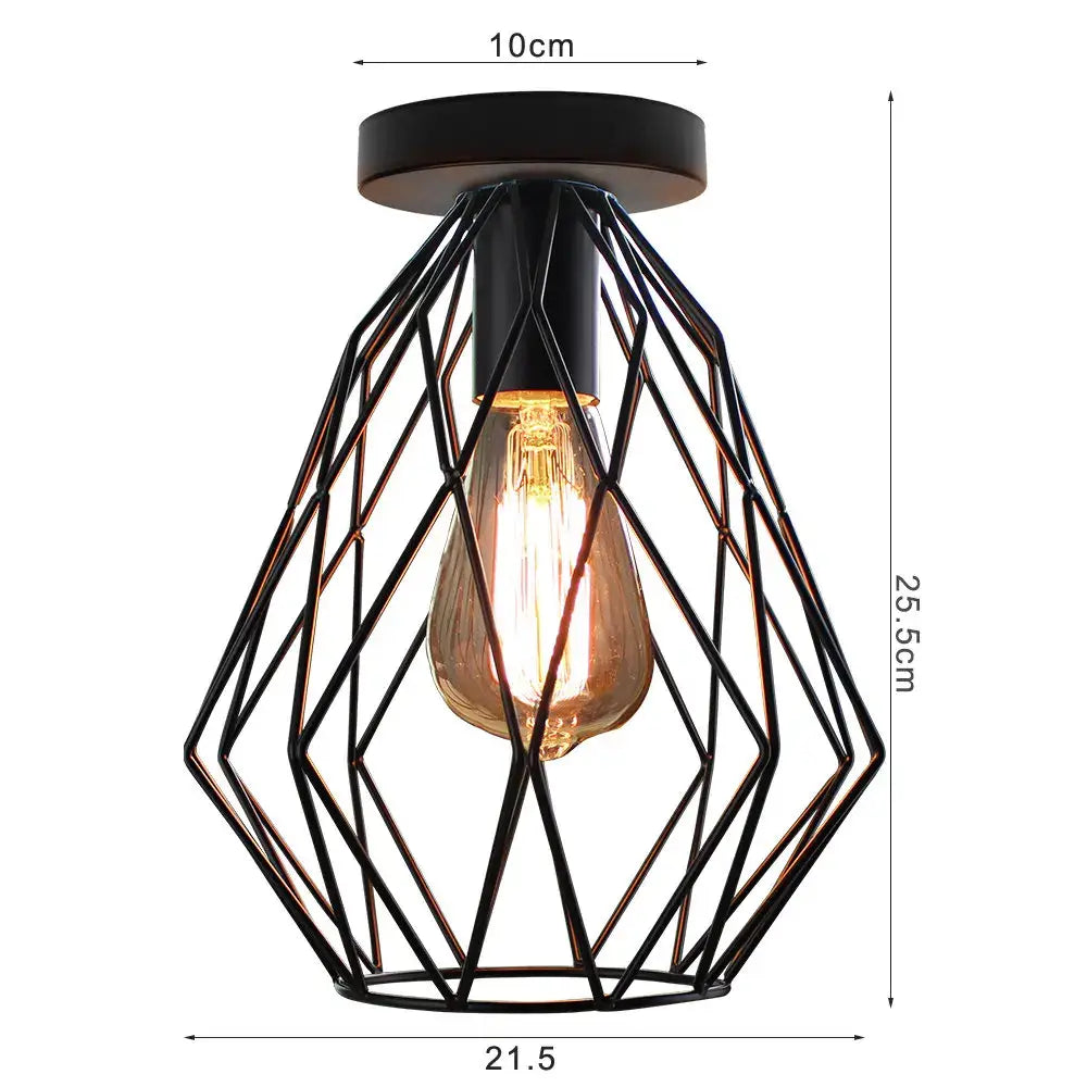 Black metal geometric cage ceiling light with exposed edison bulb for industrial led ceiling decorbites fixtures