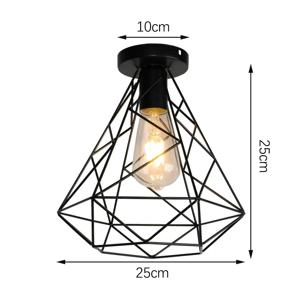 Black metal geometric cage ceiling light with exposed edison bulb decorbites industrial led ceiling fixture for kitchen