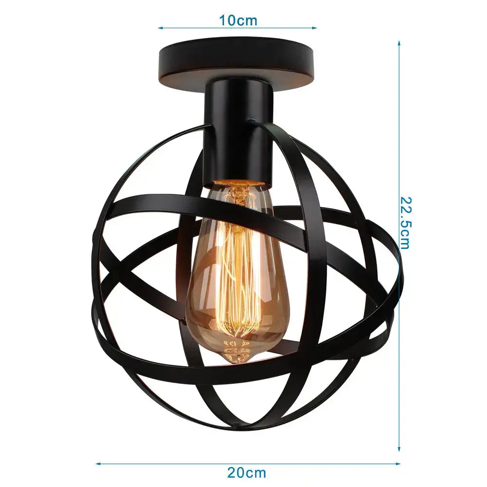 Black metal cage ceiling light with exposed filament bulb for industrial led ceiling decorbites kitchen fixture