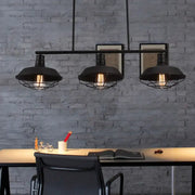 Decorbites barn shade metal cage island light with three black metal pendant bulbs for study room lighting