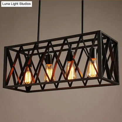 Decorbites™ industrial metal cage pendant light in black with four exposed edison bulbs for coffee shop use 220v-240v 110v-120v