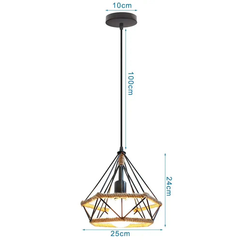 Black metal cage pendant light with geometric diamond frame for industrial led pendant kitchen decorbites decor
