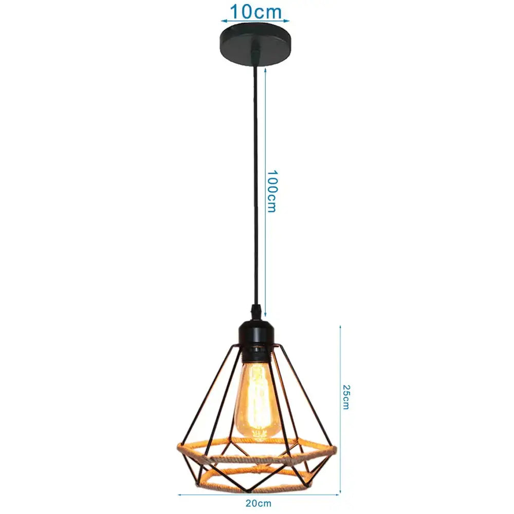 Industrial black metal cage pendant light with rope detail and geometric design for kitchen decorbites industrial led decor