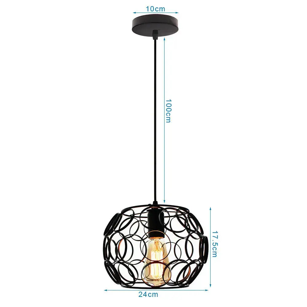 Black metal pendant light with spherical cage design and exposed filament bulb for decorbites industrial led pendant use