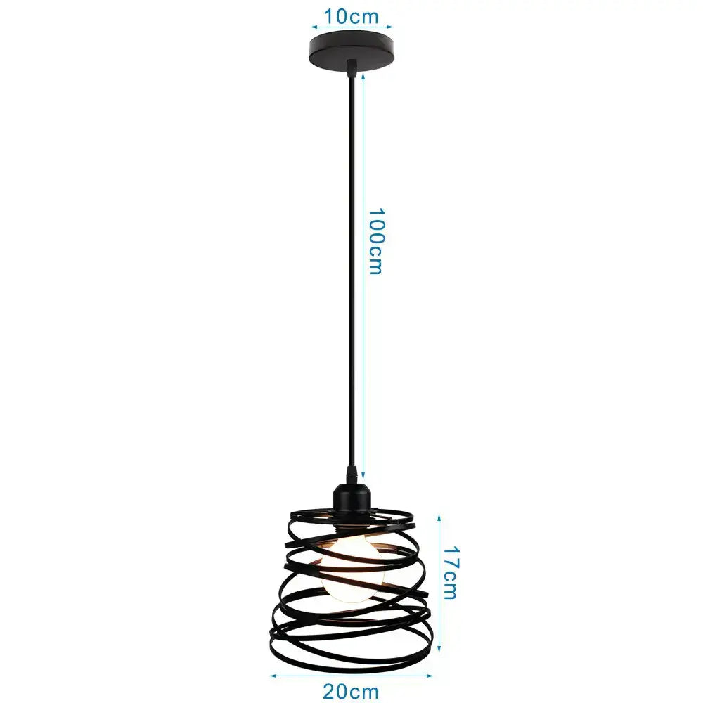 Black wrought iron industrial led pendant light with 10cm circular mount and coiled cage design for kitchen decorbites decor