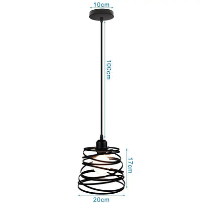 Black wrought iron industrial led pendant light with 10cm circular mount and coiled cage design for kitchen decorbites decor