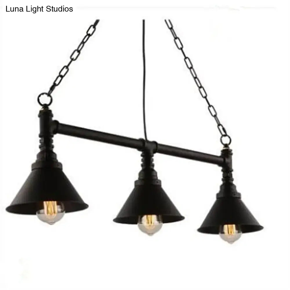 Decorbites industrial conical 3-head black hanging ceiling light with black metal shades and exposed edison bulbs for restaurants