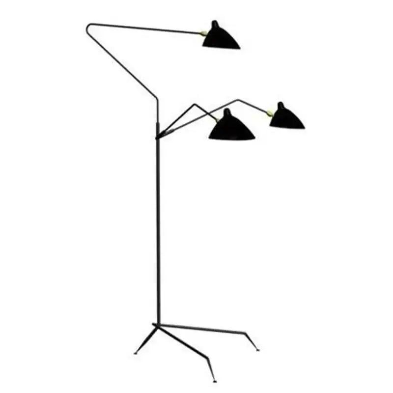 Industrial black metal floor lamp with three adjustable conical shades for living room decorbites black serge style