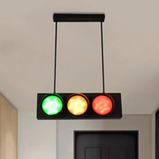 Decorbites industrial black metal island light traffic light pendant with green yellow and red illuminated lights