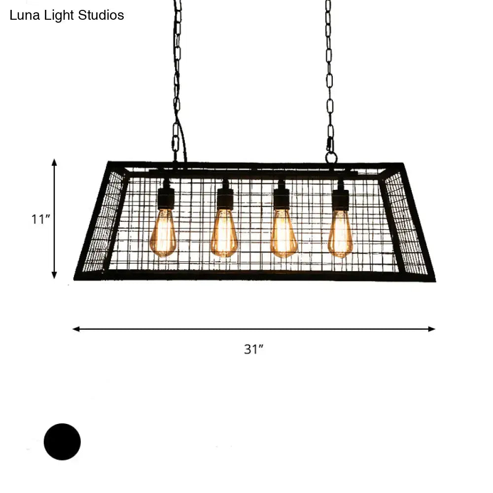 DecorBites vintage black metal cage pendant lamp with four exposed Edison bulbs for island pendant lamp lighting