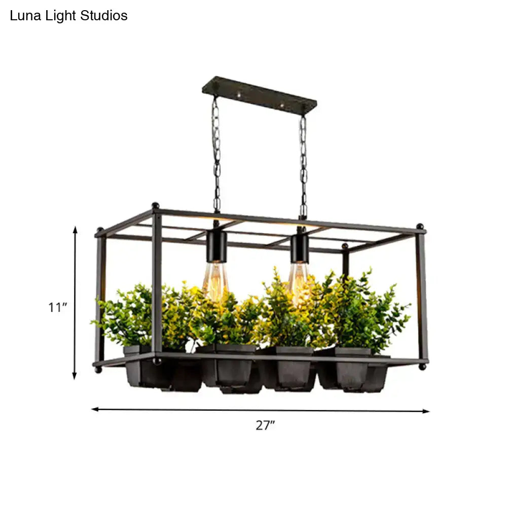 Decorbites industrial metal rectangular black hanging ceiling light with four e26 e27 bulb base fixtures and plants