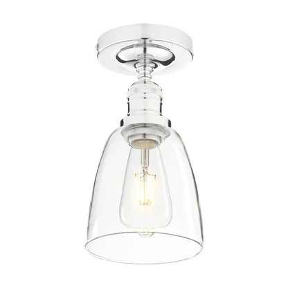 Chrome finished loft bar pendant light with clear glass bell shade and exposed edison bulb for decorbites loft bar decor