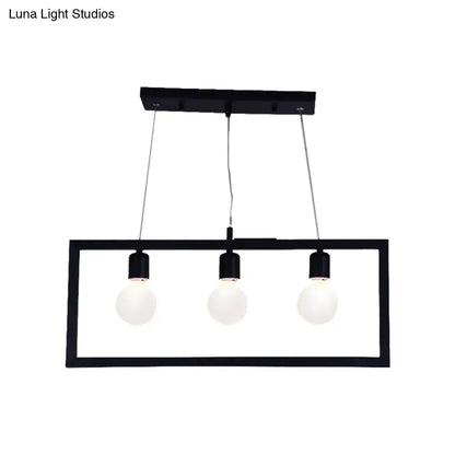 Decorbites™ industrial style black metal rectangular pendant light with three exposed bulb sockets ceiling hanging fixture