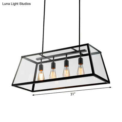 DecorBites black metal trapezoid island pendant light with four exposed led incandescent fluorescent bulbs for dining room