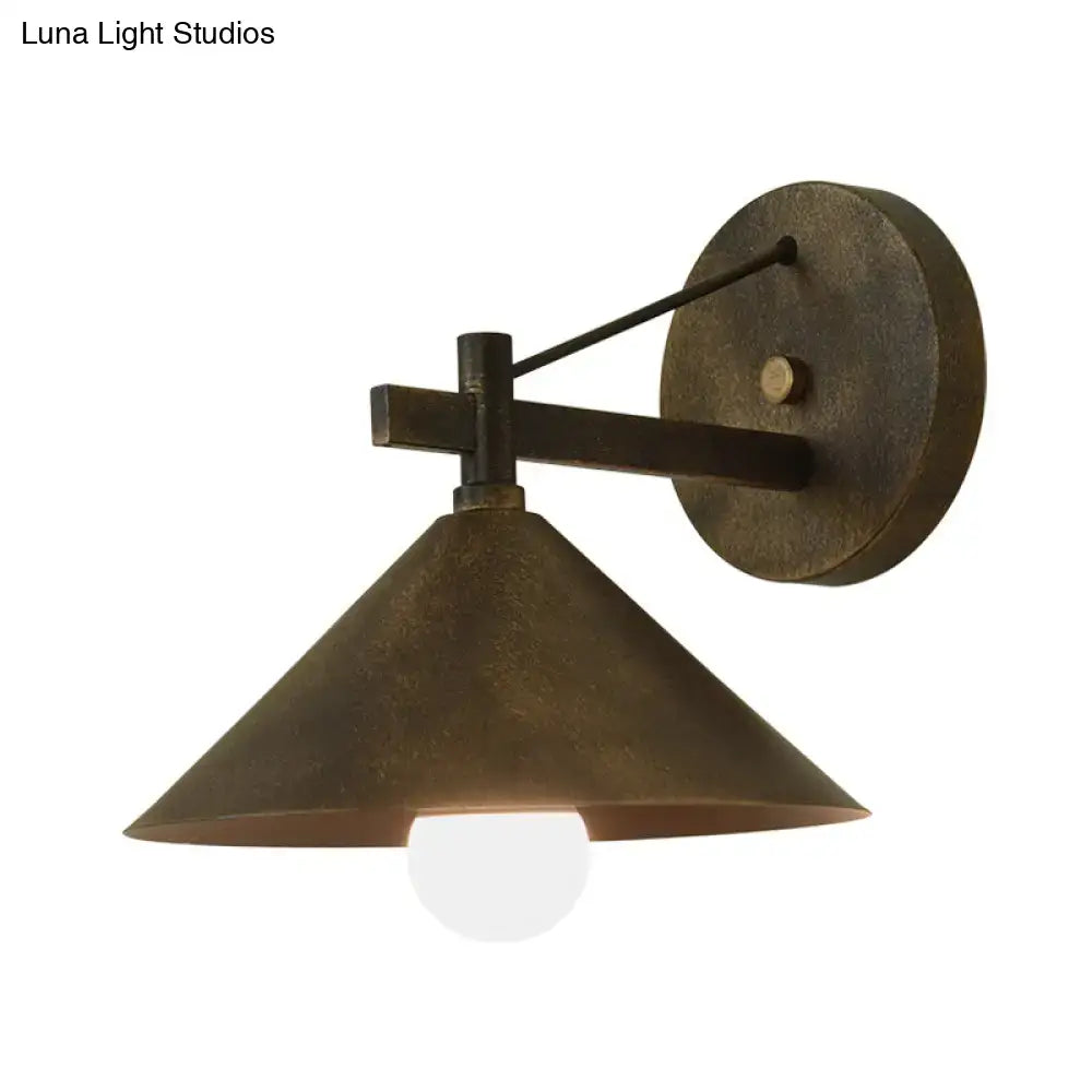 Bronze-finished industrial style outdoor metal cone wall hanging light with adjustable arm by decorbites vintage sconce