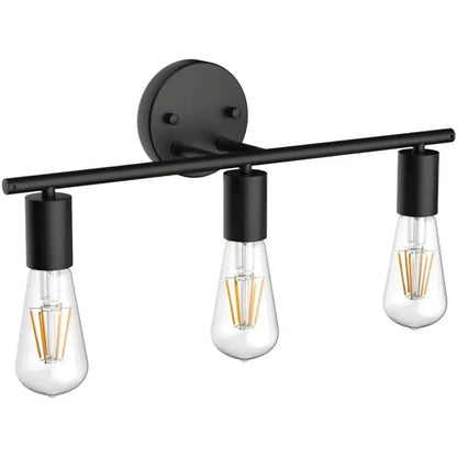 Industrial black metal wall lamp with three clear glass filament bulbs for bathroom mirror lighting decorbites black metal wall lamp